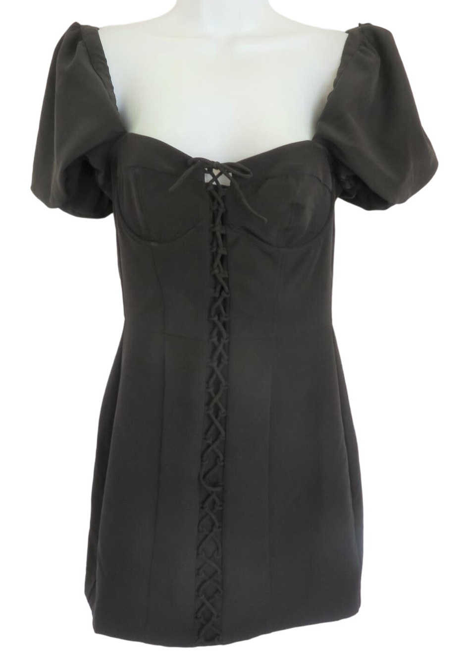 Nwt ZARA Black Puff Sleeve Corset Bodycon Mini Dress Women's Sz M